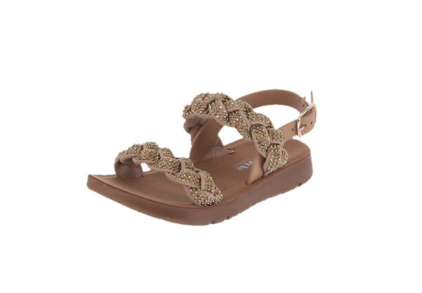 BABY'S SHOES TAUPE SUEDE/RHINESTONES SANDALS REFORM-85KA