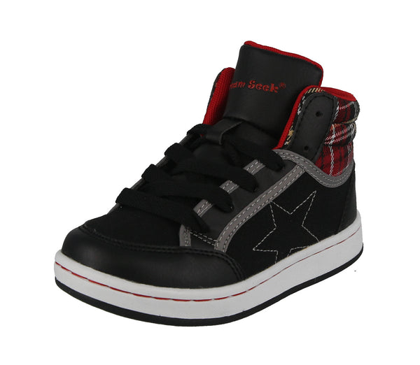KID'S SHOES BLACK RED FABRIC PU LEATHER TENNIS SNEAKERS 23H71K