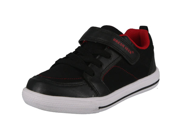 KID'S SHOES BLACK RED FABRIC PU LEATHER TENNIS SNEAKERS 3932K