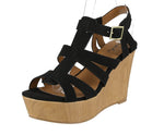 WOMAN'S SHOES BLACK PU LEATHER WEDGE ARDOR-185