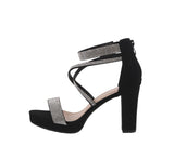 WOMAN'S SHOES BLACK GLITTER SUEDE HEELS ASIA-66