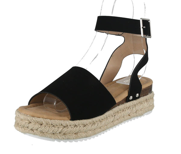 WOMAN'S SHOES BLACK SUEDE WEDGE SANDAL BESSY-1