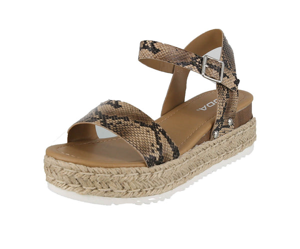 WOMAN'S SHOES SNAKE PU LEATHER WEDGE SANDAL CLIP