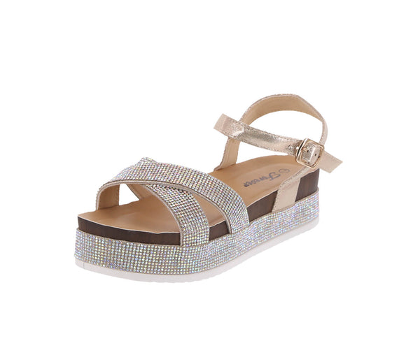 WOMAN'S SHOES CHAMPAGNE GLITTER WEDGE SANDAL LAJOLLA-88