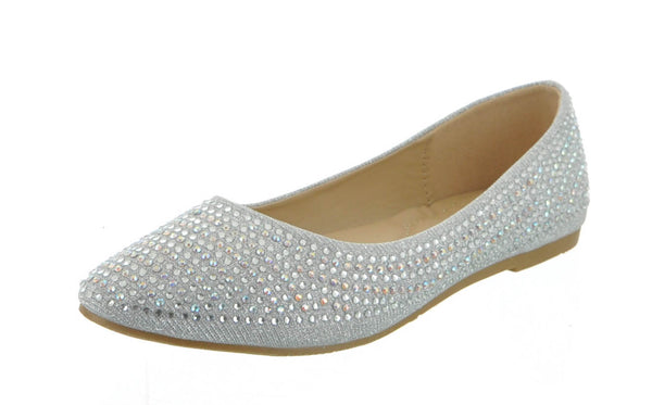 WOMAN'S SHOES SILVER GLITTER MESH FLATS PHASE-21