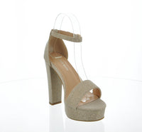 WOMAN'S SHOES CHAMPAGNE GLITTER HEELS THOMAS-52