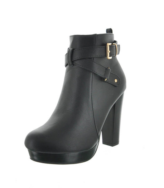 WOMAN'S SHOES BLACK PU BOOTIES VALENCIA-1
