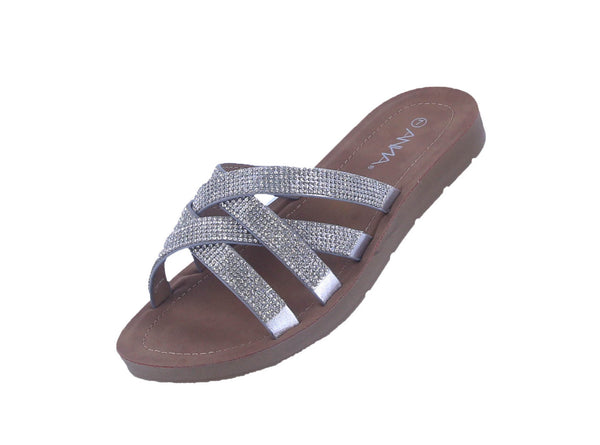 WOMAN'S SHOES SILVER GLITTER PU/STONE ABBIE