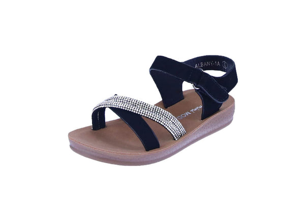 BABY'S SHOES BLACK RHINESTONE/NUB SANDAL ALBANY-1A