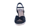 WOMAN'S SHOES BLACK PU LEATHER ESPADRILLE WEDGE SANDAL AVERY