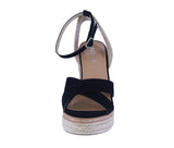WOMAN'S SHOES BLACK NUB WEDGE HIGH HEEL SANDAL BASSET