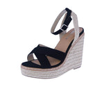 WOMAN'S SHOES BLACK NUB WEDGE HIGH HEEL SANDAL BASSET