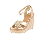 WOMAN'S SHOES GOLD METALLIC WEDGE HIGH HEEL SANDAL BASSET