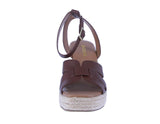 WOMAN'S SHOES BROWN PU/RAFFIA WEDGE SANDAL BEHOLD