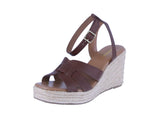 WOMAN'S SHOES BROWN PU/RAFFIA WEDGE SANDAL BEHOLD
