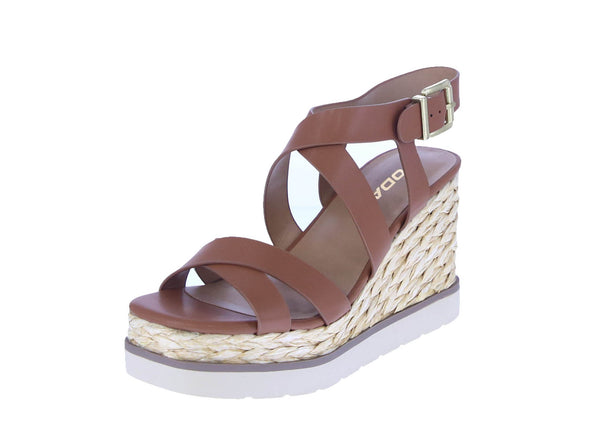 WOMAN'S SHOES TAN PU LEATHER WEDGE SANDAL CALINA