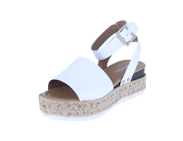 WOMAN'S SHOES WHITE PU LEATHER WEDGE SANDAL CANDIDE-1