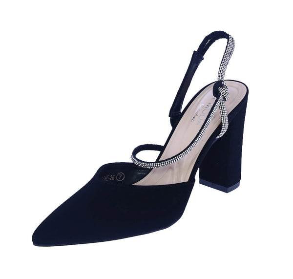 WOMAN'S SHOES BLACK NUB/RHINESTONES HEELS CASSIE-26