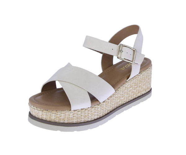WOMAN'S SHOES BEIGE NUB WEDGE SANDAL CLEVER