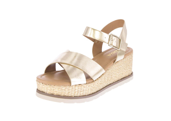 WOMAN'S SHOES GOLD METALLIC WEDGE SANDAL CLEVER