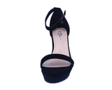 WOMAN'S SHOES BLACK NUB WEDGE HIGH HEEL SANDAL DALIA-54