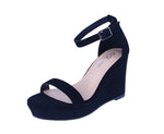 WOMAN'S SHOES BLACK NUB WEDGE HIGH HEEL SANDAL DALIA-54