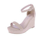 WOMAN'S SHOES TAUPE NUB WEDGE HIGH HEEL SANDAL DALIA-54