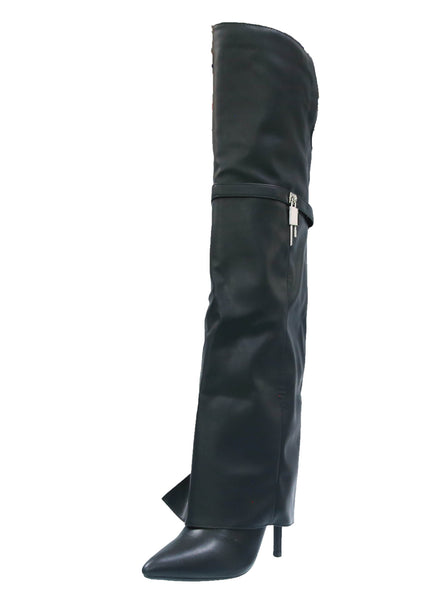 WOMAN'S SHOES BLACK PU LEATHER BOOTS ELEGANCE-24