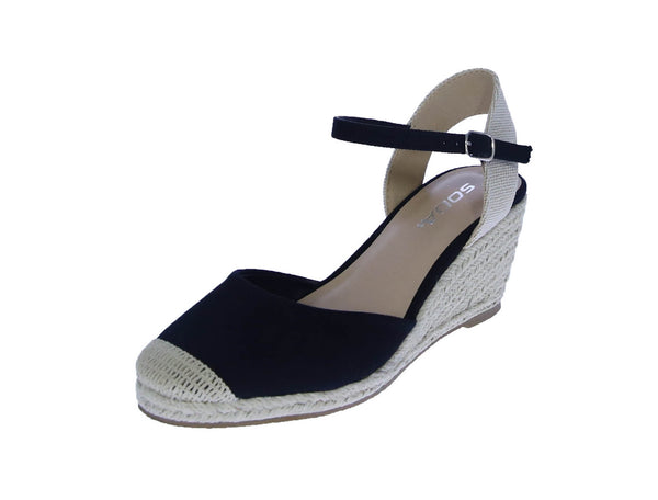 WOMAN'S SHOES BLACK ESPADRILLE WEDGE SANDAL ELFIN