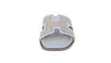 WOMAN'S SHOES IVORY PU LEATHER RAFFIA SANDALS ELIO-18
