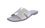 WOMAN'S SHOES IVORY PU LEATHER RAFFIA SANDALS ELIO-18