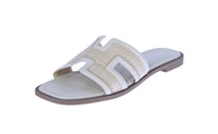 WOMAN'S SHOES IVORY PU LEATHER RAFFIA SANDALS ELIO-18