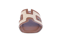 WOMAN'S SHOES TAN PU LEATHER RAFFIA SANDALS ELIO-18