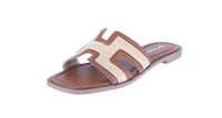 WOMAN'S SHOES TAN PU LEATHER RAFFIA SANDALS ELIO-18