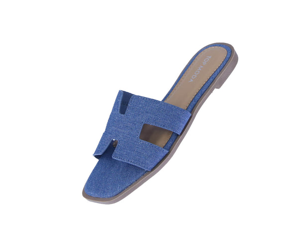 WOMAN'S SHOES BLUE DENIM LEATHER SANDALS ELIO-20