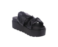 WOMAN'S SHOES BLACK PU LEATHER WEDGE SANDAL ERIKA-1