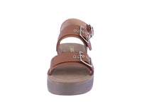 WOMAN'S SHOES COGNAC PU LEATHER SANDALS FUNPLAY