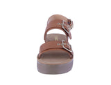 WOMAN'S SHOES COGNAC PU LEATHER SANDALS FUNPLAY