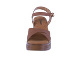 WOMAN'S SHOES TAN PU LEATHER WEDGE SANDAL FUSION-33