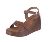 WOMAN'S SHOES TAN PU LEATHER WEDGE SANDAL FUSION-33