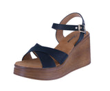 WOMAN'S SHOES BLACK PU LEATHER WEDGE SANDAL FUSION-33