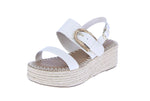 WOMAN'S SHOES BONE PU LEATHER WEDGE SANDAL GRAND