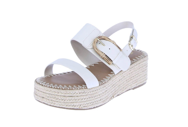WOMAN'S SHOES BONE PU LEATHER WEDGE SANDAL GRAND