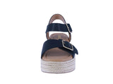 WOMAN'S SHOES BLACK PU LEATHER WEDGE SANDAL IDASIA