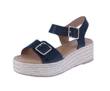 WOMAN'S SHOES BLACK PU LEATHER WEDGE SANDAL IDASIA