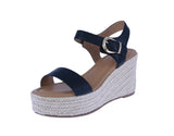 WOMAN'S SHOES BLACK PU LEATHER WEDGE SANDAL JENA