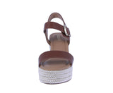 WOMAN'S SHOES COGNAC PU LEATHER WEDGE SANDAL JENA