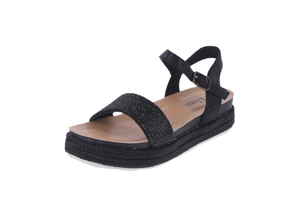 KID'S SHOES BLACK GLITTER WEDGE SANDAL LAKOTA-38K