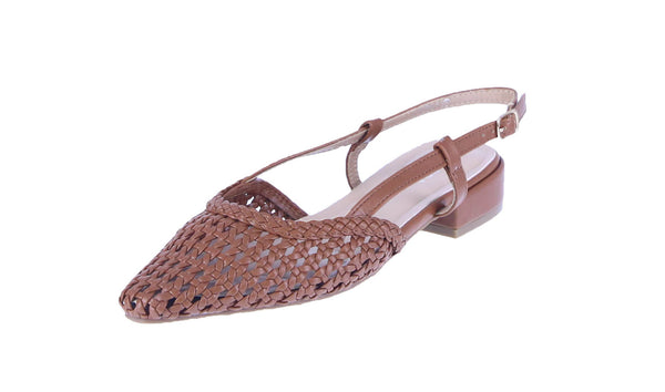 WOMAN'S FLATS TAN PU LEATHER NATURAL WOVEN LAURA-1