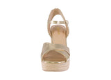 WOMAN'S SHOES GOLD METALLIC/RAFFIA WEDGE SANDAL LORITA